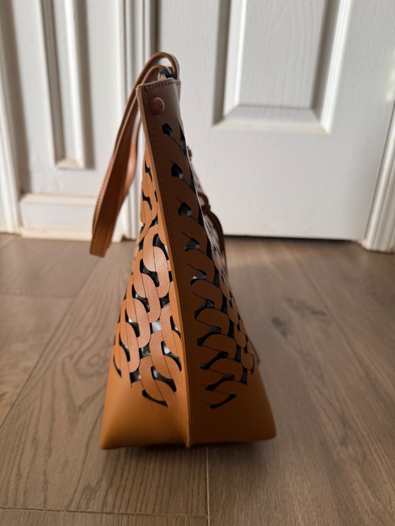 Rebecca Minkoff Megan Woven Cutout Leather Tote Bag Carmello Brown New — image 3 of 8